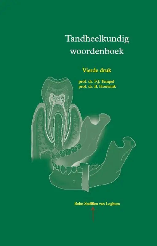Groene omslag tandheelkundig woordenboek met doorschijnende illustratie van tanden en kaakanatomie bsl media medische woordenboeken