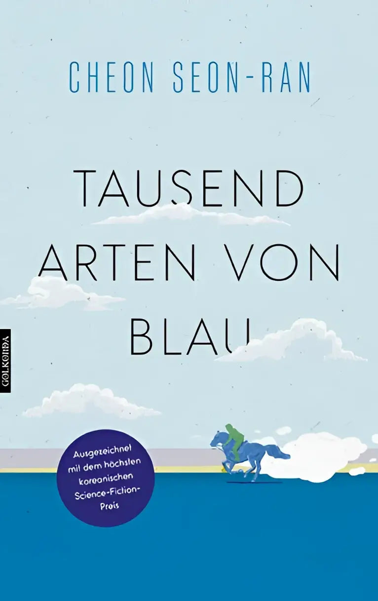 Boekcover van tausend arten von blau door cheon seon-ran met minimalistisch ontwerp en blauw lucht en water