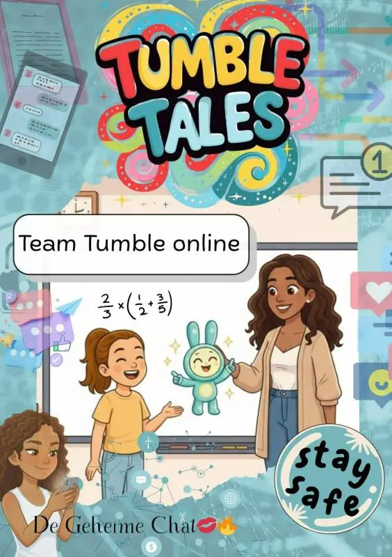 Cover van kinderboek tumble tales door de geherme chat met kleurrijke illustraties voor team tumble online