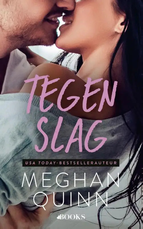 The book cover of tegenslag by meghan quinn features bold pink lettering and a usa today bestseller badge in a sports romance context