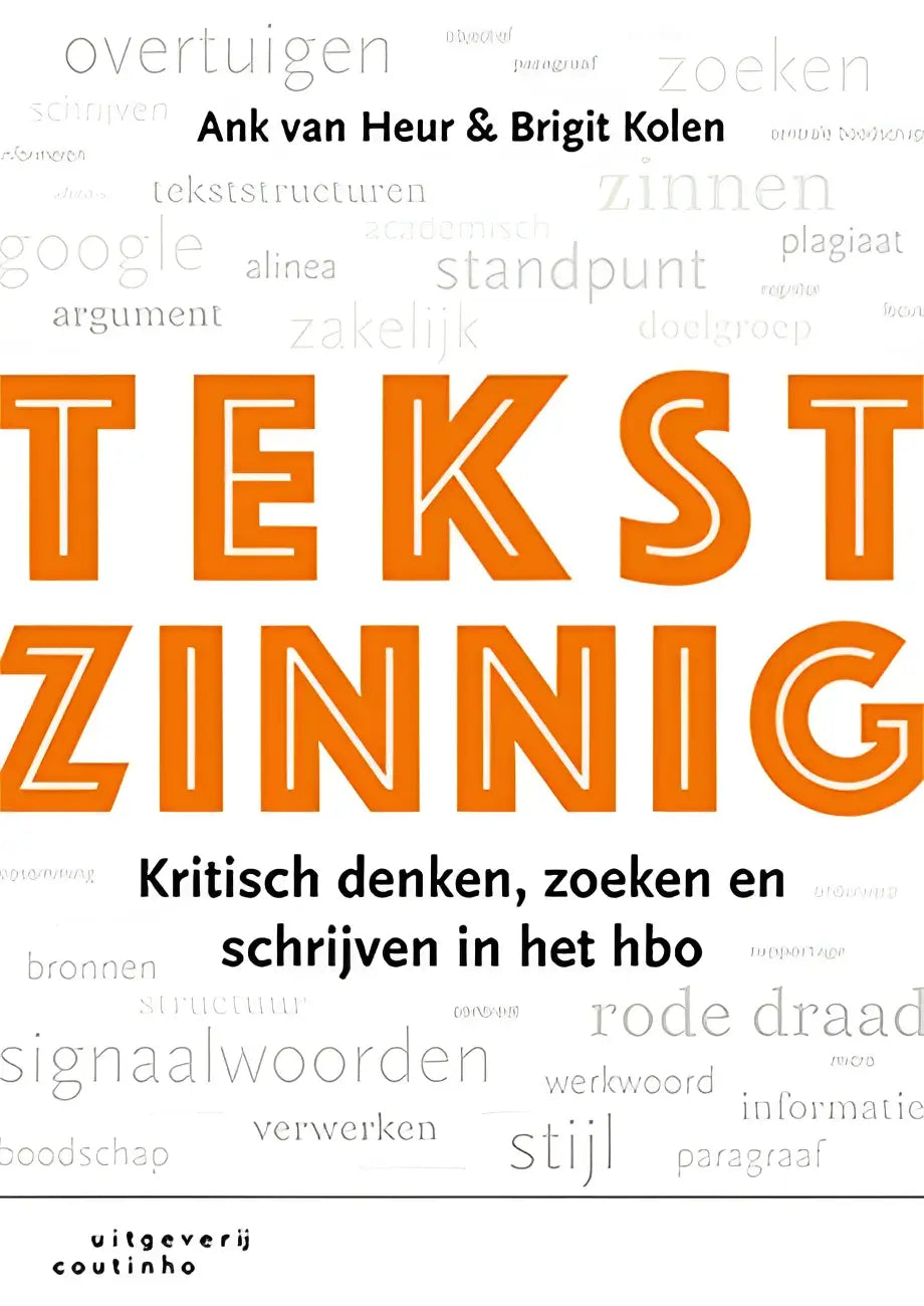 Tekstzinnig boekcover met oranje tekst zinnig op witte achtergrond