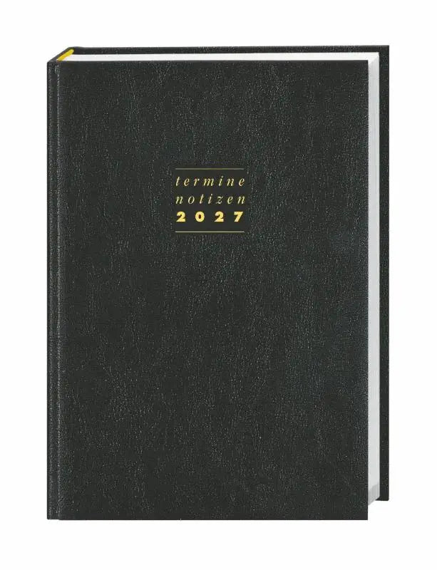 Terminer A5, Leder schwarz 2027 - Schwarzer Terminkalender mit hochwertigem Kunstledereinband. Wochenplaner mit Zitaten und Lesebändchen. Taschenkalender 2027 zum Planen von Terminen.