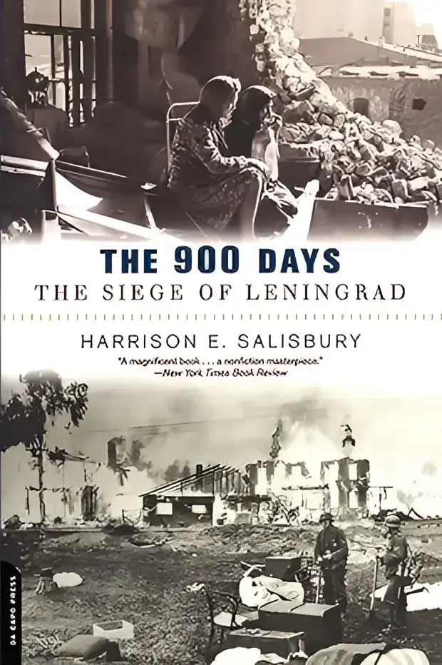 Zwart-wit boekomslag van the 900 days the siege of leningrad door harrison e over de belegering van leningrad