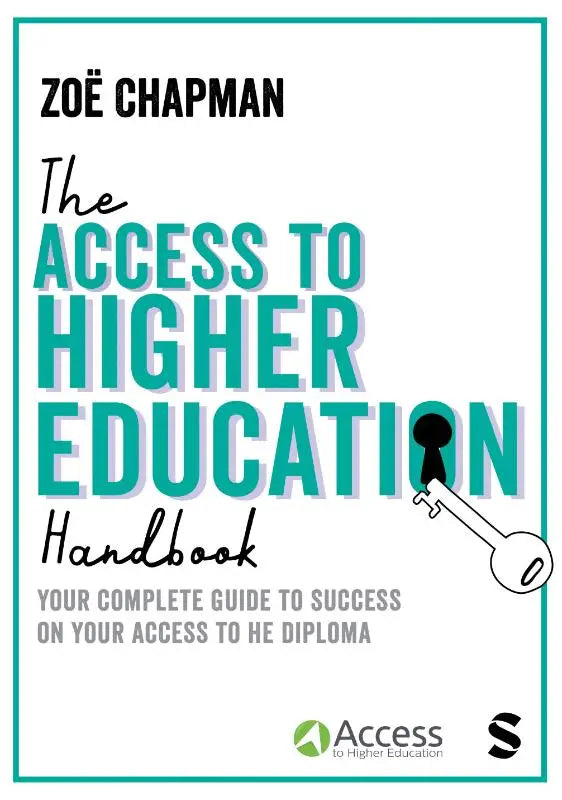 Teal en zwarte gedrukte boekcover van the access to higher education handbook door zoë chapman als jouw complete gids voor succes