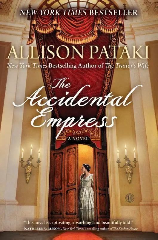 The accidental empress novel cover features an ornate red curtain and golden framed doorway in the accidental empress product