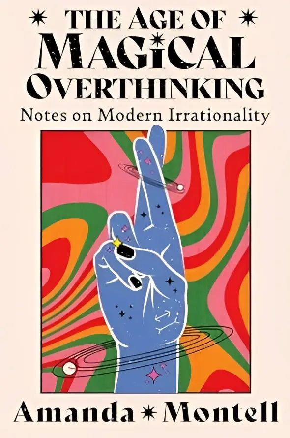 Een levendige psychedelische boekcover met een blauwe hand en vredesteken voor notes on modern irrationality