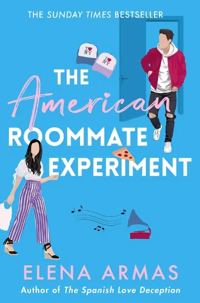 The american roommate experiment book cover features bright blue background and illustrations from the bestselling author