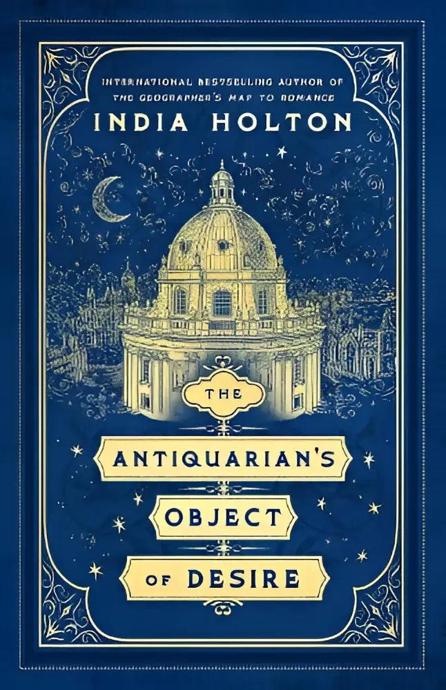 Nederlandse boek de antiquarian’s object van verlangen met goudreliëf en een dakkoepel illustratie onder sterrenhemel