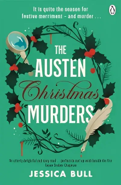 The austen christmas murders boekomslag met groene kerstkrans en rode bessen voor crime and mystery fans
