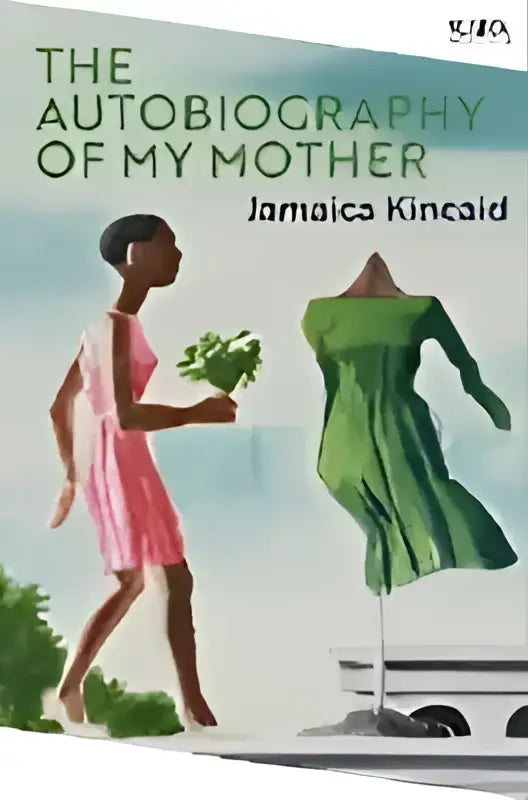 The autobiography book cover shows a woman in pink holding greenery beside a mannequin in a green gown