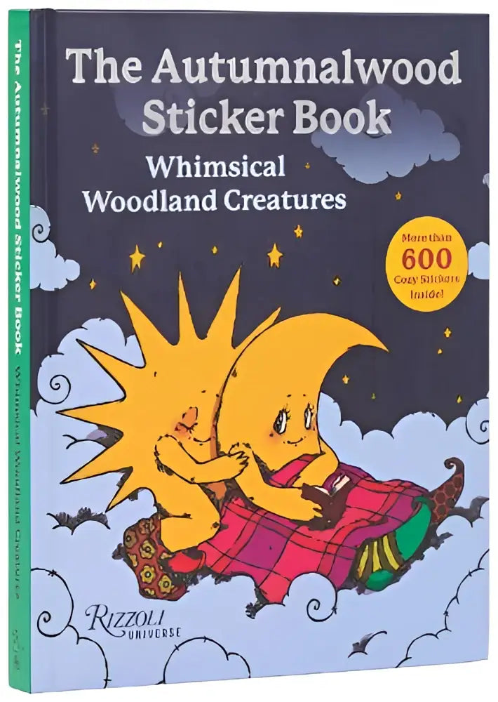 The autumnalwood sticker book features whimsical woodland creatures on its cover with a sun and moon illustration