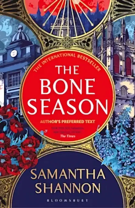 The bone season 10th anniversary special edition hardcover book with ornate gold and red gothic architecture cover