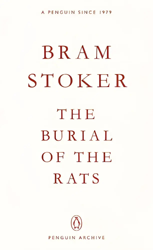 A minimalist paperback book titled the burial of the rats by bram stoker with cream cover and maroon text