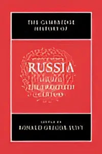 Rode hardcover geschiedenisboek met zwarte banden en witte tekst, the cambridge history of russia volume 3, twintigste eeuw
