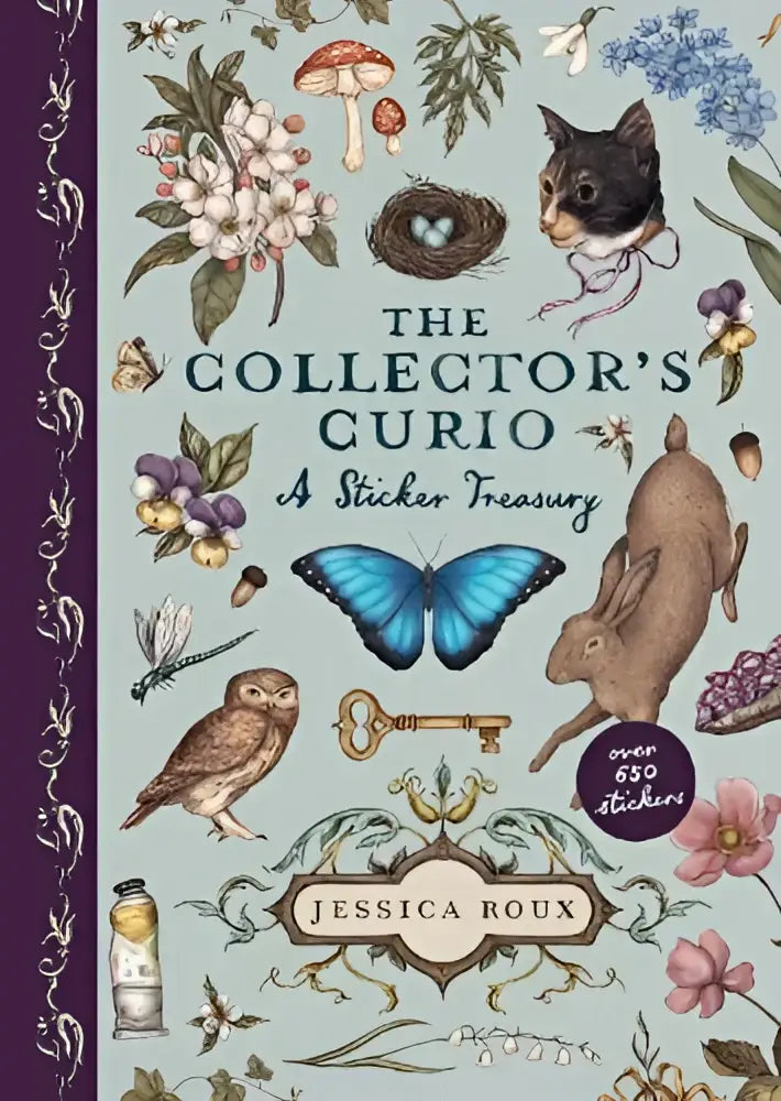 The collector’s curio sticker treasury with soft teal cover featuring botanical and whimsical animal illustrations