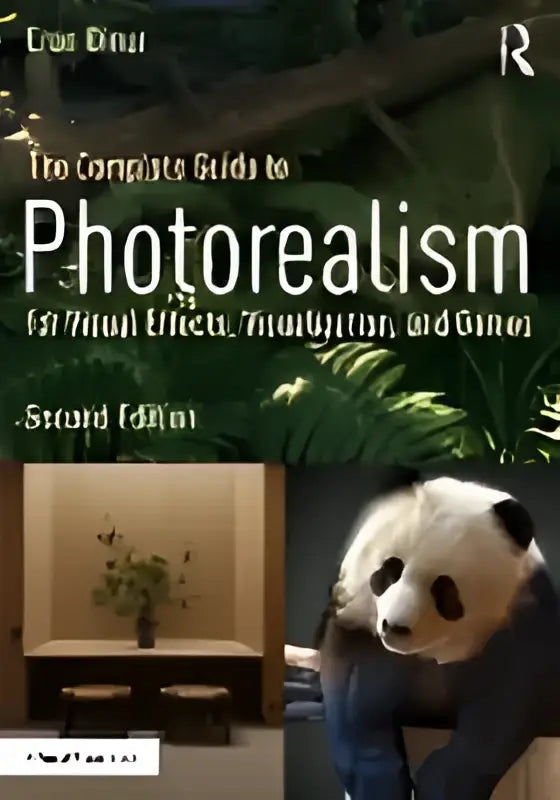De complete gids tot photorealisme boek met een panda in een donkerblauwe hoodie tegen groene bladeren van evan broun