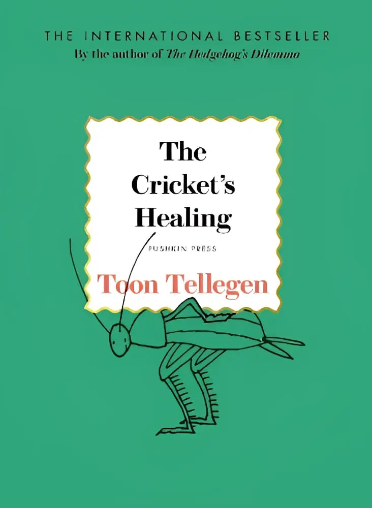 De cricket’s healing boek met een groene omslag en een zwarte tekening van een krekel met de titel in wit en roze tekst