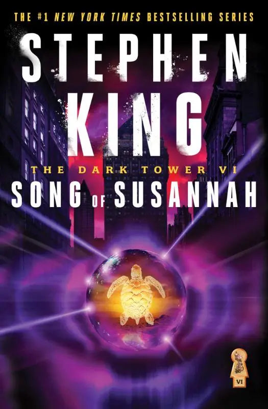 The dark tower vi song of susannah book cover with a glowing golden turtle in a purple orb against a dark cityscape