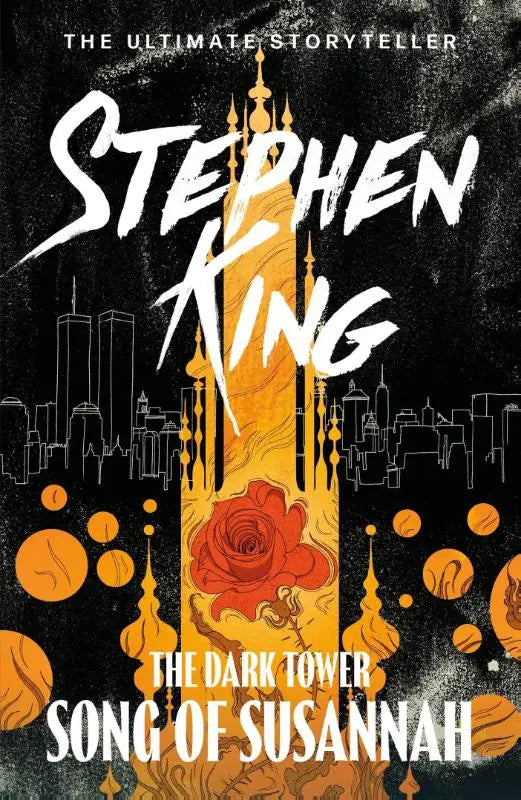 Hardcover van the dark tower vi song of susannah met zwarte en oranje omslag en rode roos centraal