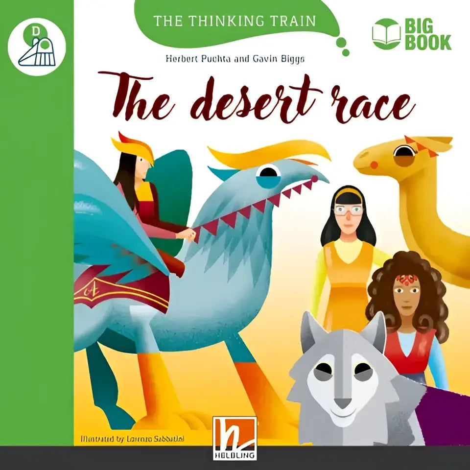 Grootboek De Woestijnrace met blauwe draak, kameel en vrouwen