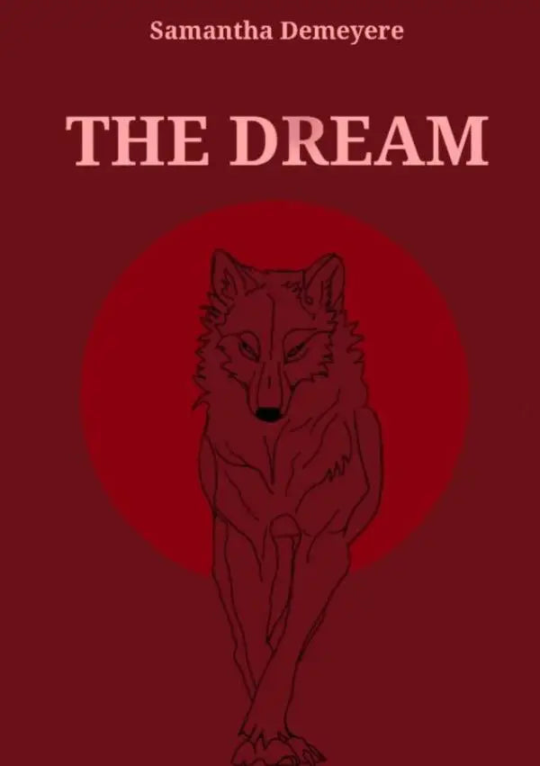 Rode geïllustreerde wolf in cirkelmotief op dieprode achtergrond voor product the dream