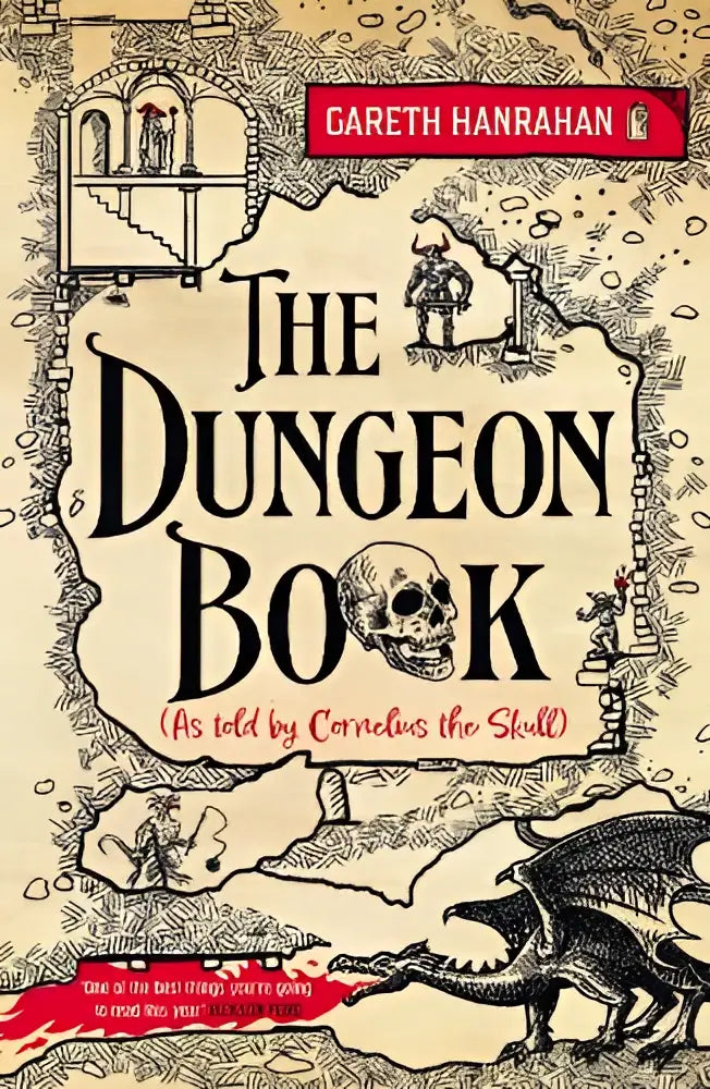 The dungeon book as told by cornelius the skull featuring black-and-white ink drawings on aged parchment