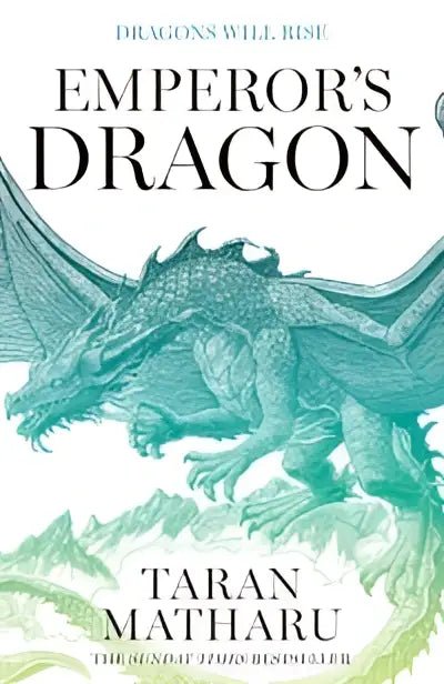 De cover van het boek the emperors dragon toont een gedetailleerde tekening van een tealgroene draak met gespreide vleugels