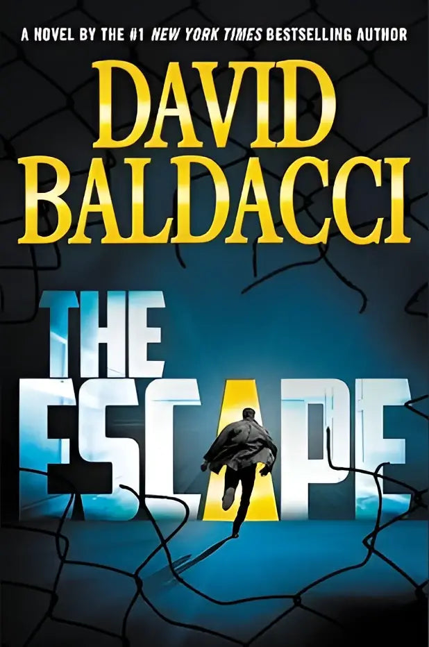 Hardcoverboek the escape van david baldacci met een donkerblauwe kaft en opvallende gele en witte letters
