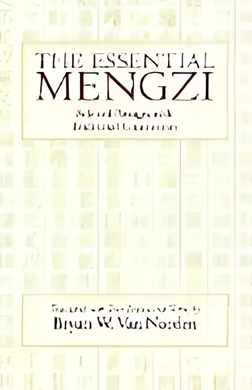 The essential mengzi book with beige cover black text and elegant grid pattern in the background