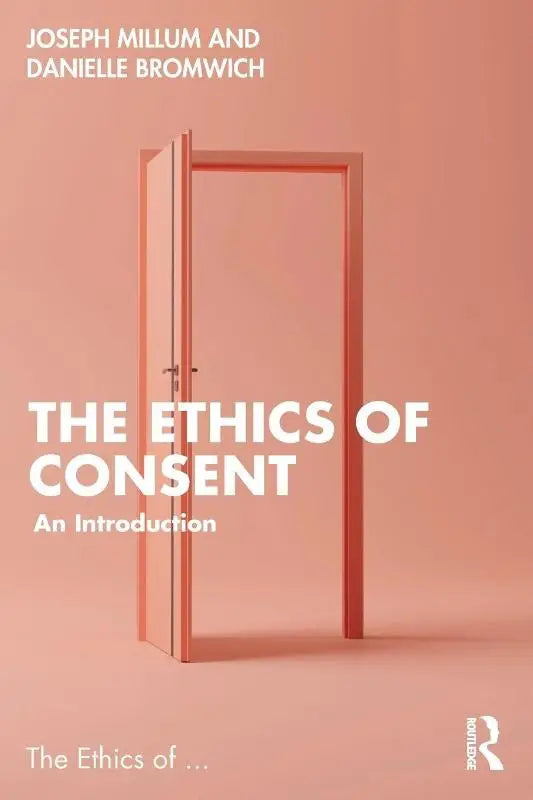 A minimalistische perzikkleurige deur met een eenvoudige handgreep als visuele metafoor voor the ethics of consent