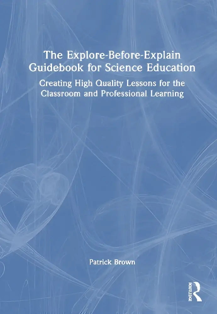 Blauwe boekomslag met witte tekst en abstracte lijntekening voor high quality lessons in science education