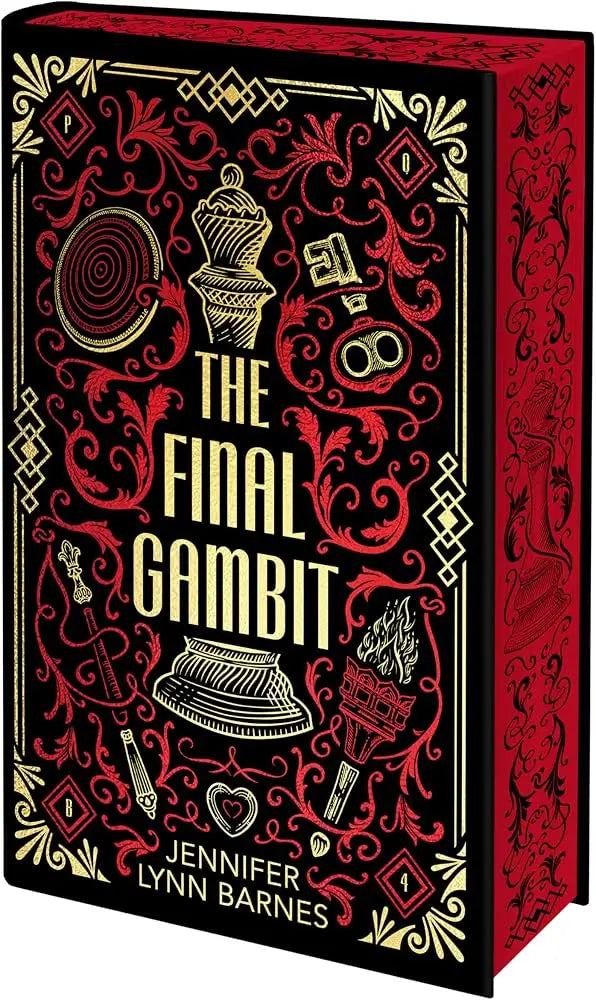 The final gambit deluxe edition hardcover book by Jennifer Lynn Barnes with an ornate black red and gold foil cover