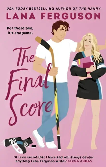 The final score by lana ferguson pink book cover with two illustrated hockey player characters for grad student readers