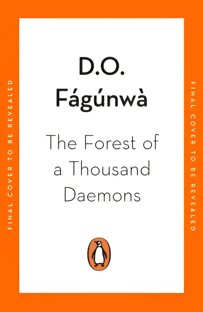 Oranje hardcover boek the forest of a thousand daemons met witte kaft, zwarte tekst en oranje penguin african writers logo