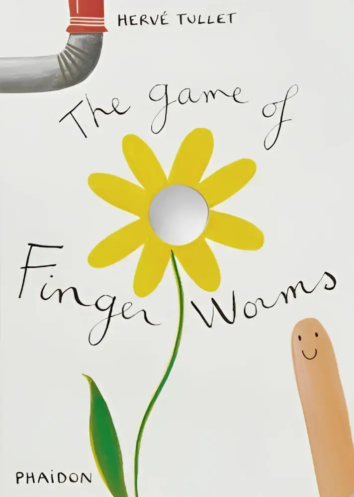 The game of finger worms toont een illustratie van een vrolijke gele bloem met witte kern, gericht op jonge lezers