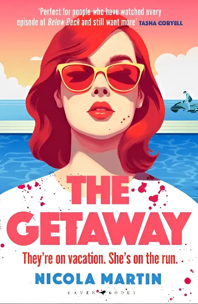 The getaway by nicola martin vibrant book cover with red-haired woman and sunglasses a thriller with plenty twists and turns