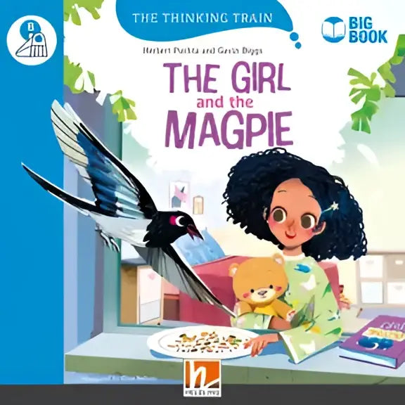 Grote boek De meisje en de ekster uit Thinking Train serie, kleurrijke kaft