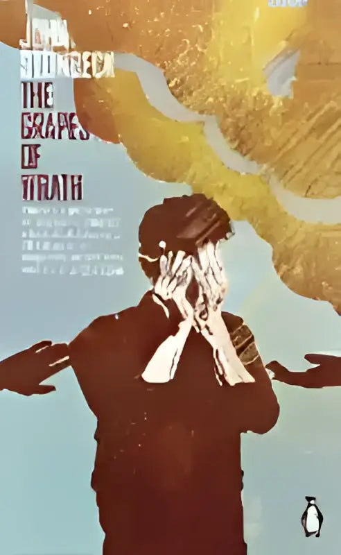 De albumhoes van the grapes of wrath door Bob Dylan toont een gestileerde illustratie in warme oranje en bruine tinten