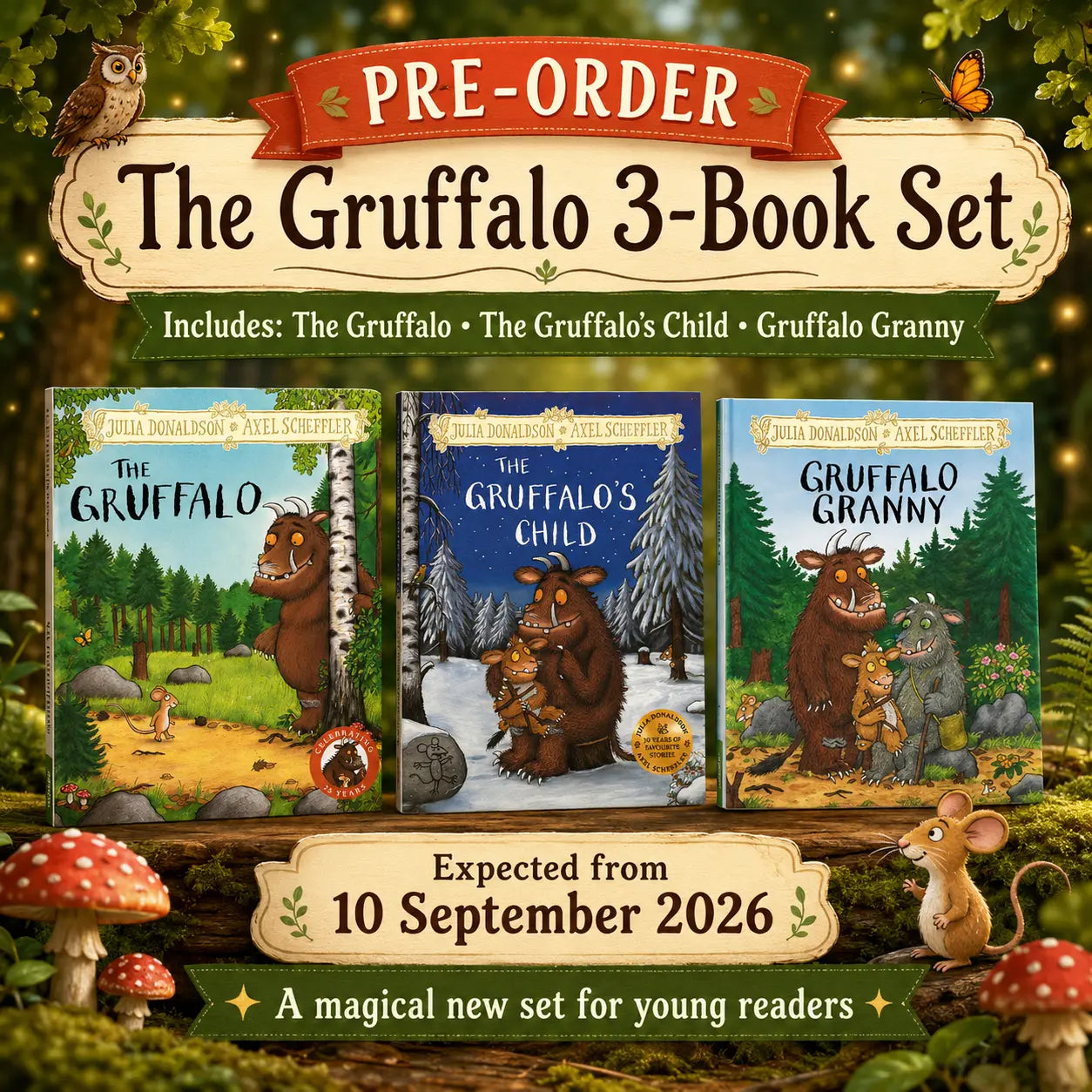 The gruffalo 3-book hardback giftset by julia donaldson and axel scheffler with vibrant forest and winter covers