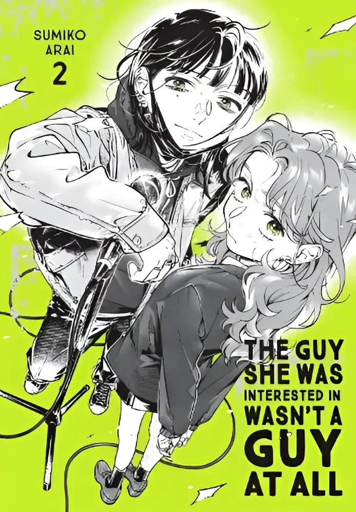 Zwart-witte manga-omslag van the guy she was interested in wasnt a guy at all volume 2 met twee animefiguren op groene achtergrond