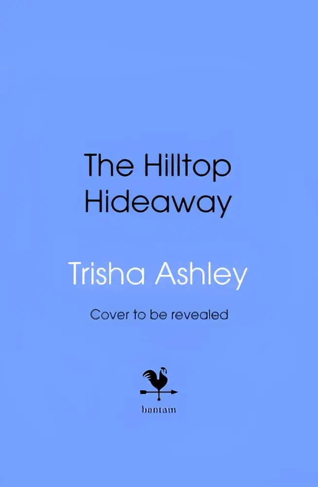 Een boek genaamd the hilltop hideaway van trisha ashley met een effen lichtblauwe omslag en zwarte tekst, hedendaagse liefdesromans binnen romance