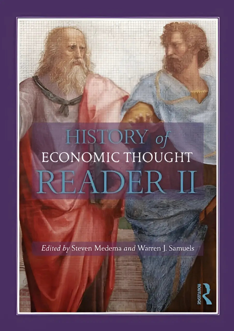 The history of economic thought a reader second edition book cover with classical painting of two historical men