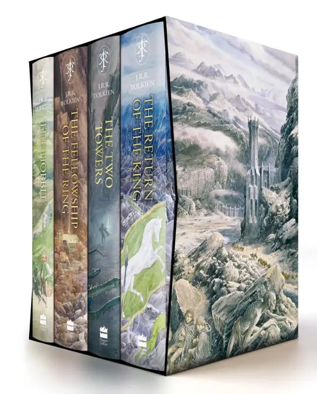 The hobbit & the lord of the rings boxed set illustrated edition with the return of the king cover showing minas tirith illustration