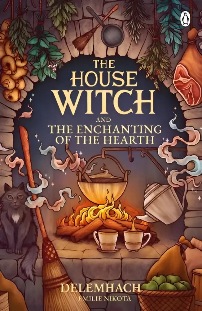 The house witch fantasy novel by delemhach with an illustrated warm-toned cover depicting a cozy hearth scene