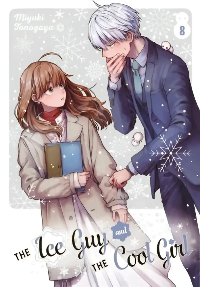 The ice guy and the cool girl volume 8 cover showing two characters in winter clothing against a snowy background