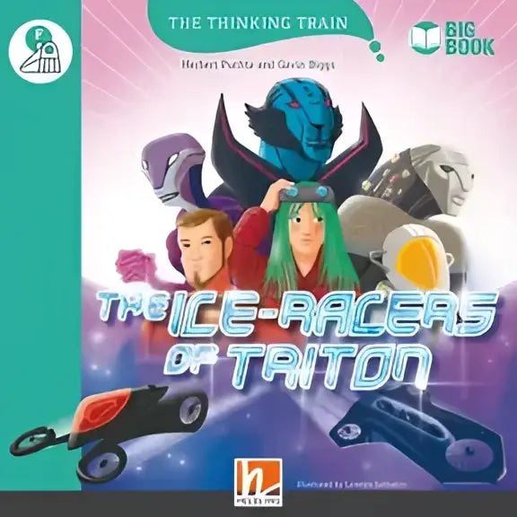 Grootboek De IJsrenners van Triton met Thinktrain, kleurrijke kosmische illustratie