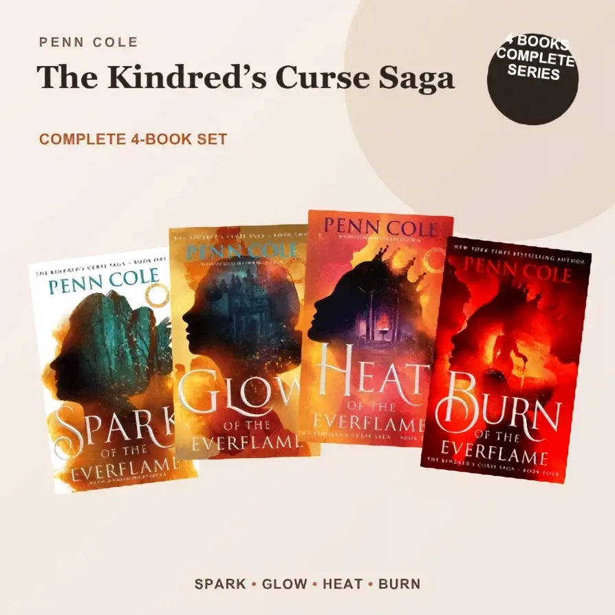 The kindred’s curse saga complete 4-book set by penn cole with vibrant fiery and mystical cover art in orange red black and teal