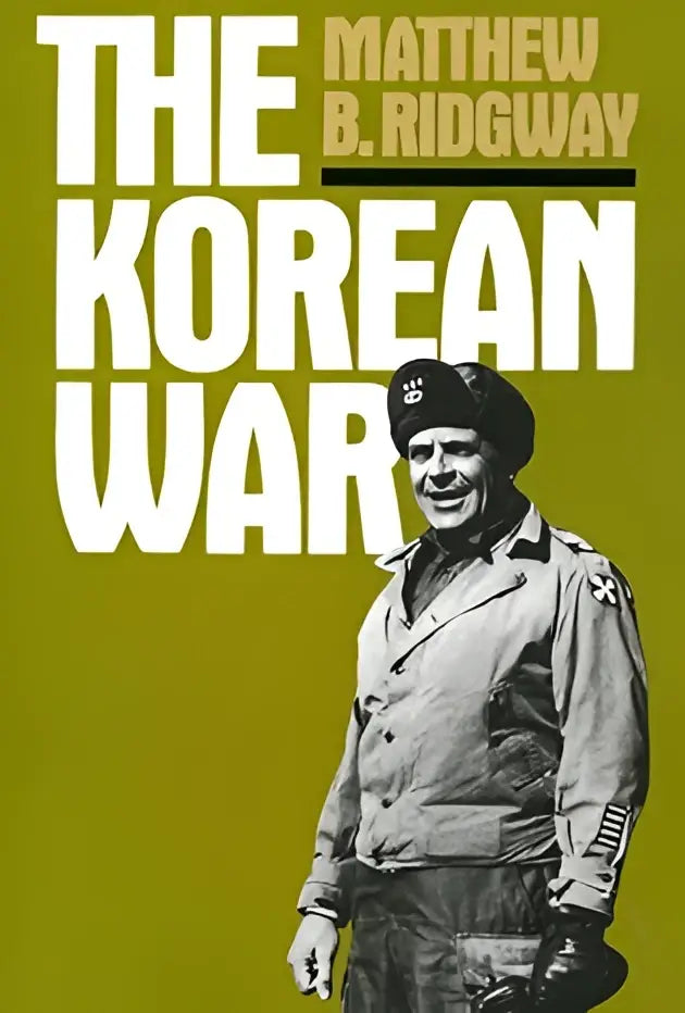 De boekcover toont een zwart-witfoto van matthew b. voor het boek the korean war