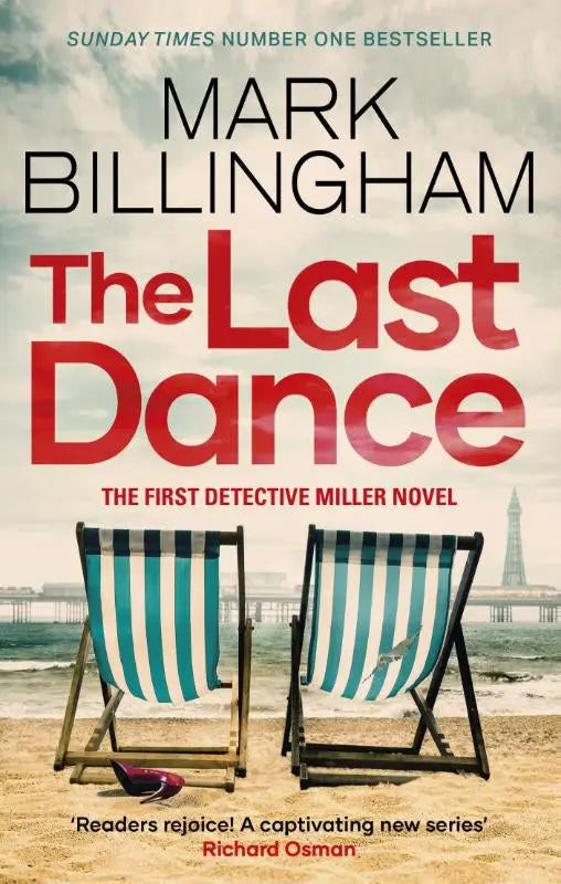 The last dance by mark billingham features two teal and white striped deck chairs on a beach detective miller case
