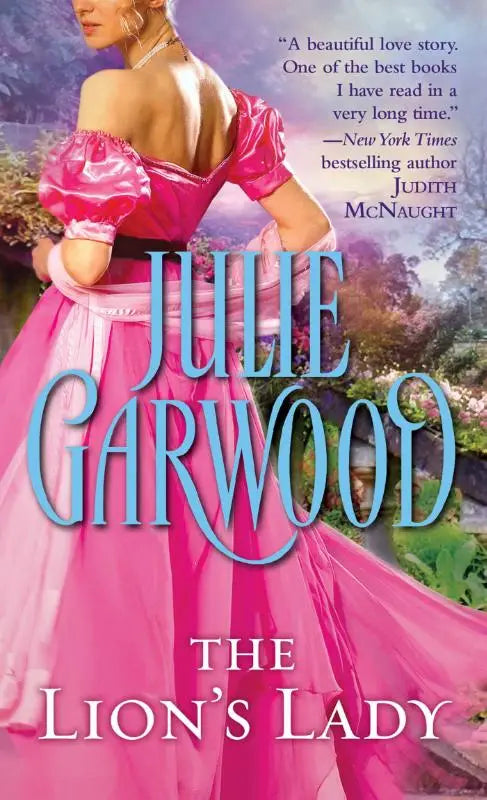 A woman wearing the lion’s lady vibrant pink satin gown with puffed sleeves and off the shoulder neckline
